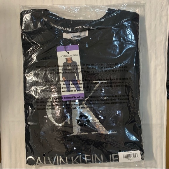 New Calvin Klein Jeans Sequin Sweatshirt  Black - Picture 6 of 14
